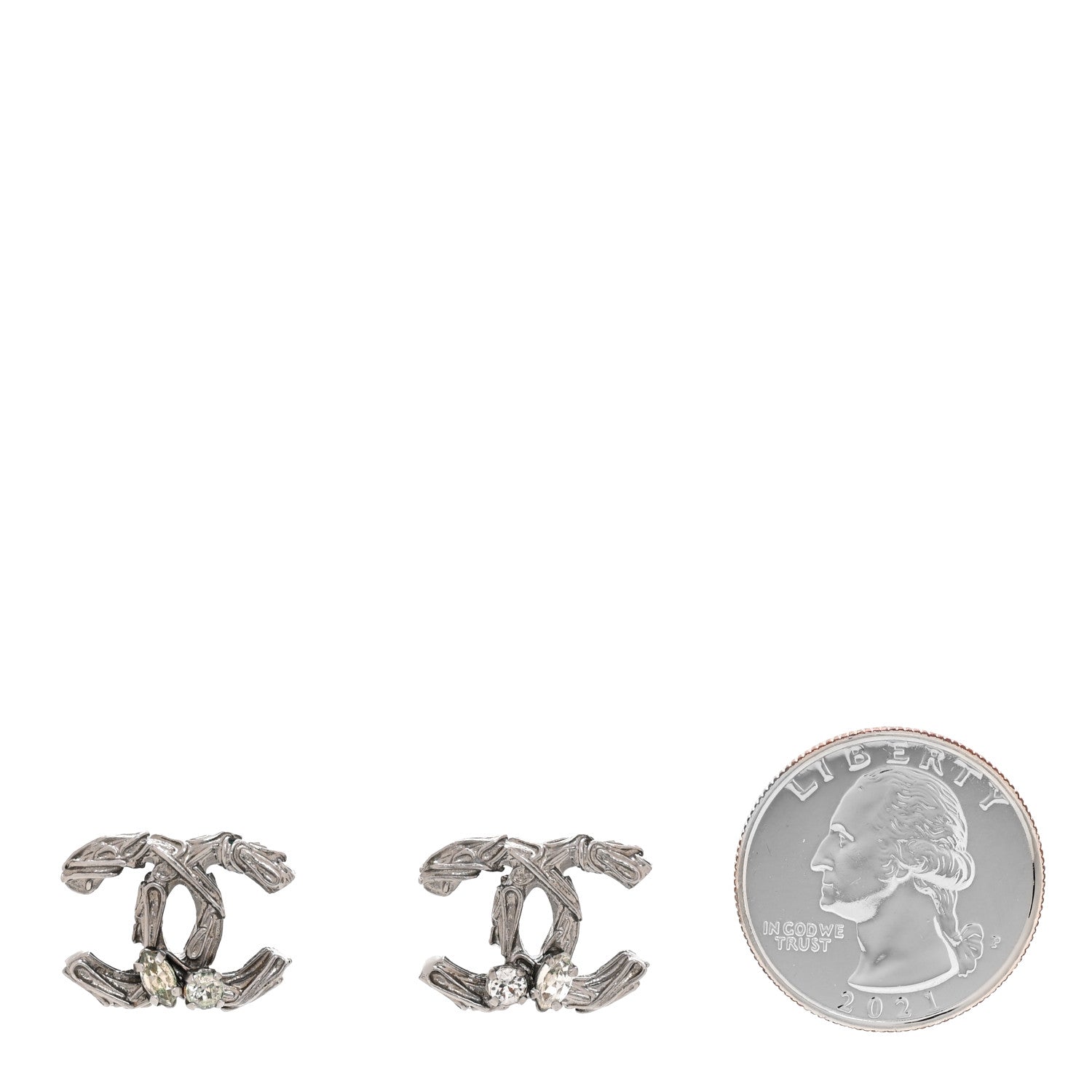 Chanel Crystal CC Earrings Silver 2 of 4