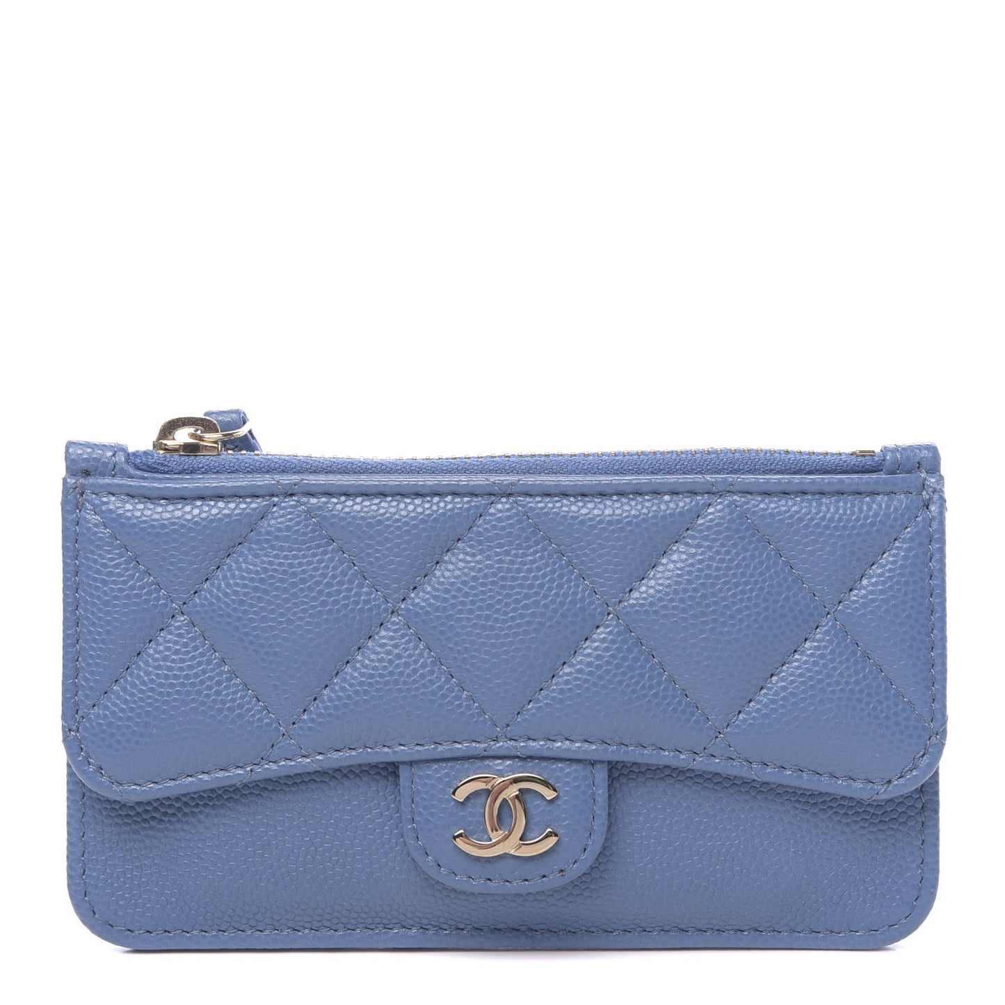 Caviar Quilted Flap Zip Card Holder Blue