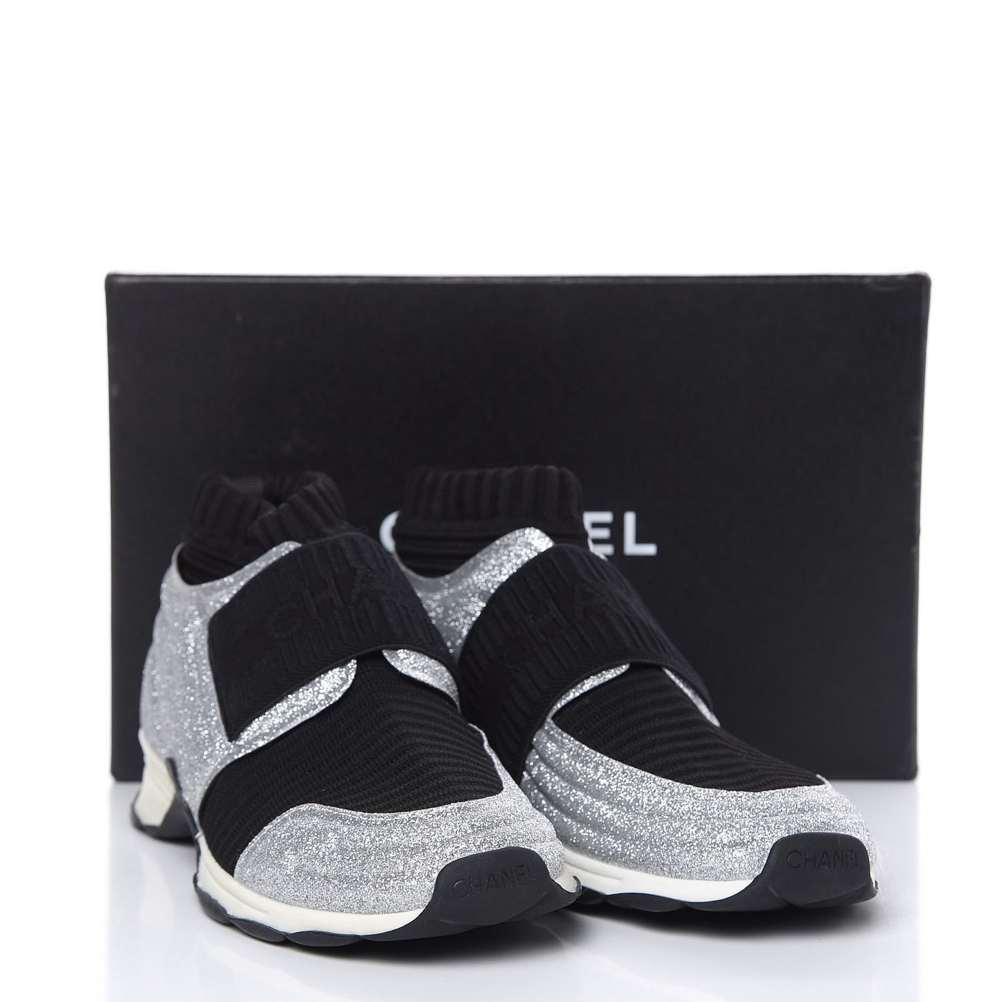 Glitter Stretch Fabric CC Sneakers 40 Black Silver