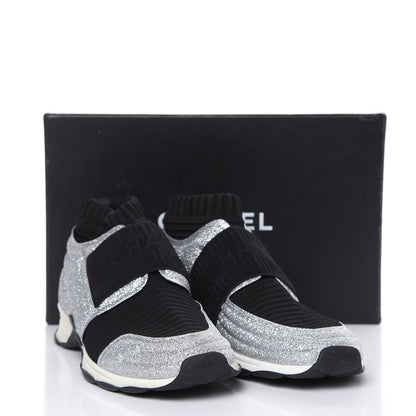 Chanel Glitter Stretch Fabric CC Sneakers 40 Black Silver 9 of 9