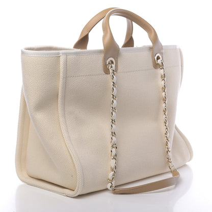 Chanel Canvas Pearl Medium Deauville Tote Ecru Beige 3 of 10