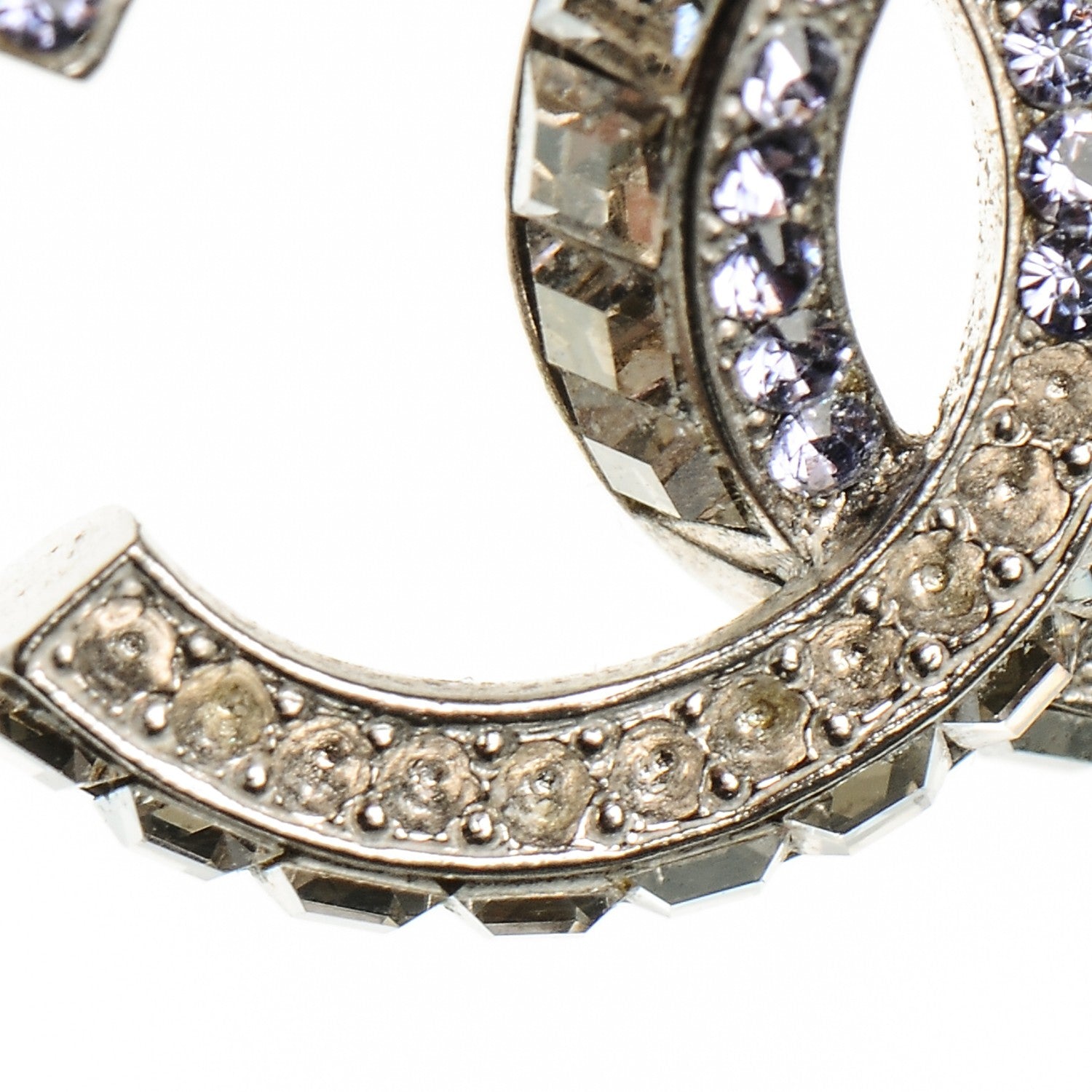 Chanel Baguette Crystal Pearl CC Necklace Purple Silver 8 of 9