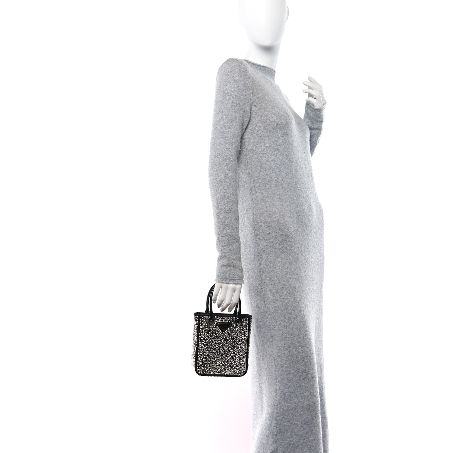 Prada Satin Crystal Metal Triangle Logo Small Double Handle Crossbody Tote Metal 2 of 10