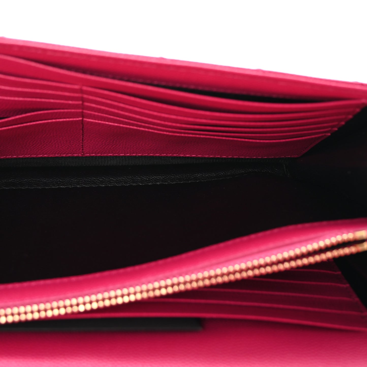 Grain De Poudre Matelasse Chevron Monogram Chain Wallet Lipstick Fuchsia
