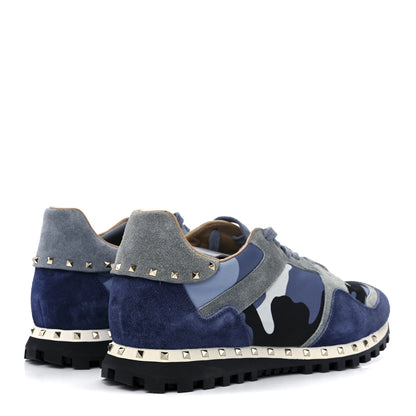 Valentino Garavani Suede Nylon Camouflage Womens Soul Rockstud Sneakers 42 Blue Multicolor 4 of 9