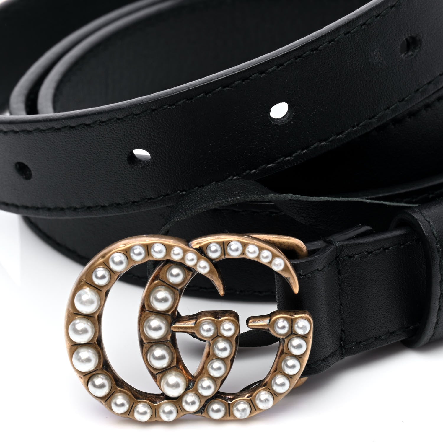 Gucci Calfskin Pearl Double G 20mm Belt 100 40 Black Cream 4 of 6
