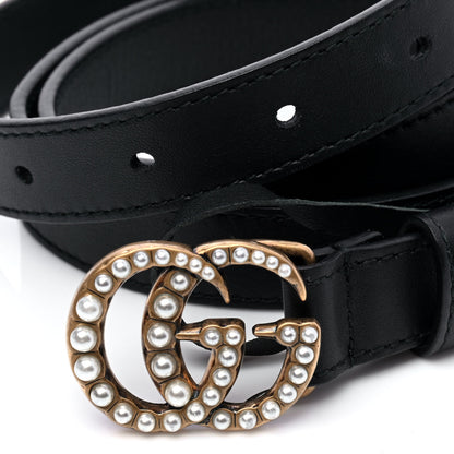 Gucci Calfskin Pearl Double G 20mm Belt 100 40 Black Cream 4 of 6