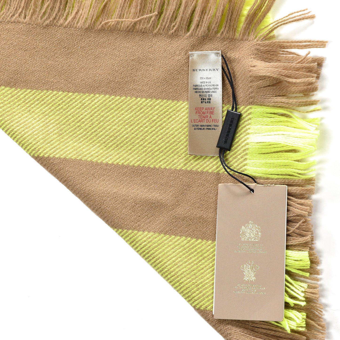 Cashmere Half Mega Check Fringe Scarf Neon Yellow