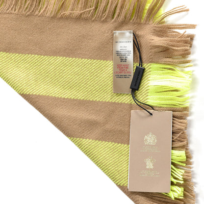 Burberry Cashmere Half Mega Check Fringe Scarf Neon Yellow 4 of 4