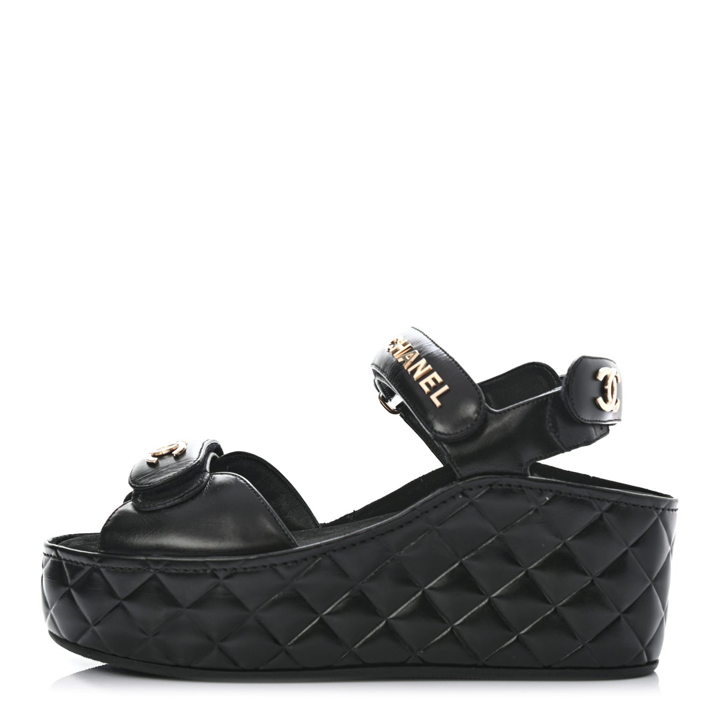 Shiny Calfskin Logo Platform Sandals 37 Black