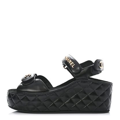 Chanel Shiny Calfskin Logo Platform Sandals 37 Black 1 of 8