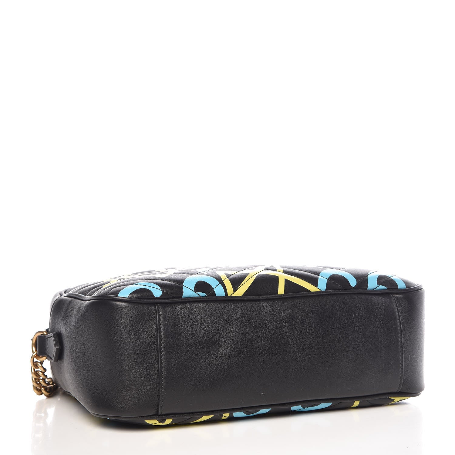 Gucci Calfskin Matelasse GucciGhost Medium GG Marmont Chain Shoulder Bag Black New Acquamarine 5 of 13