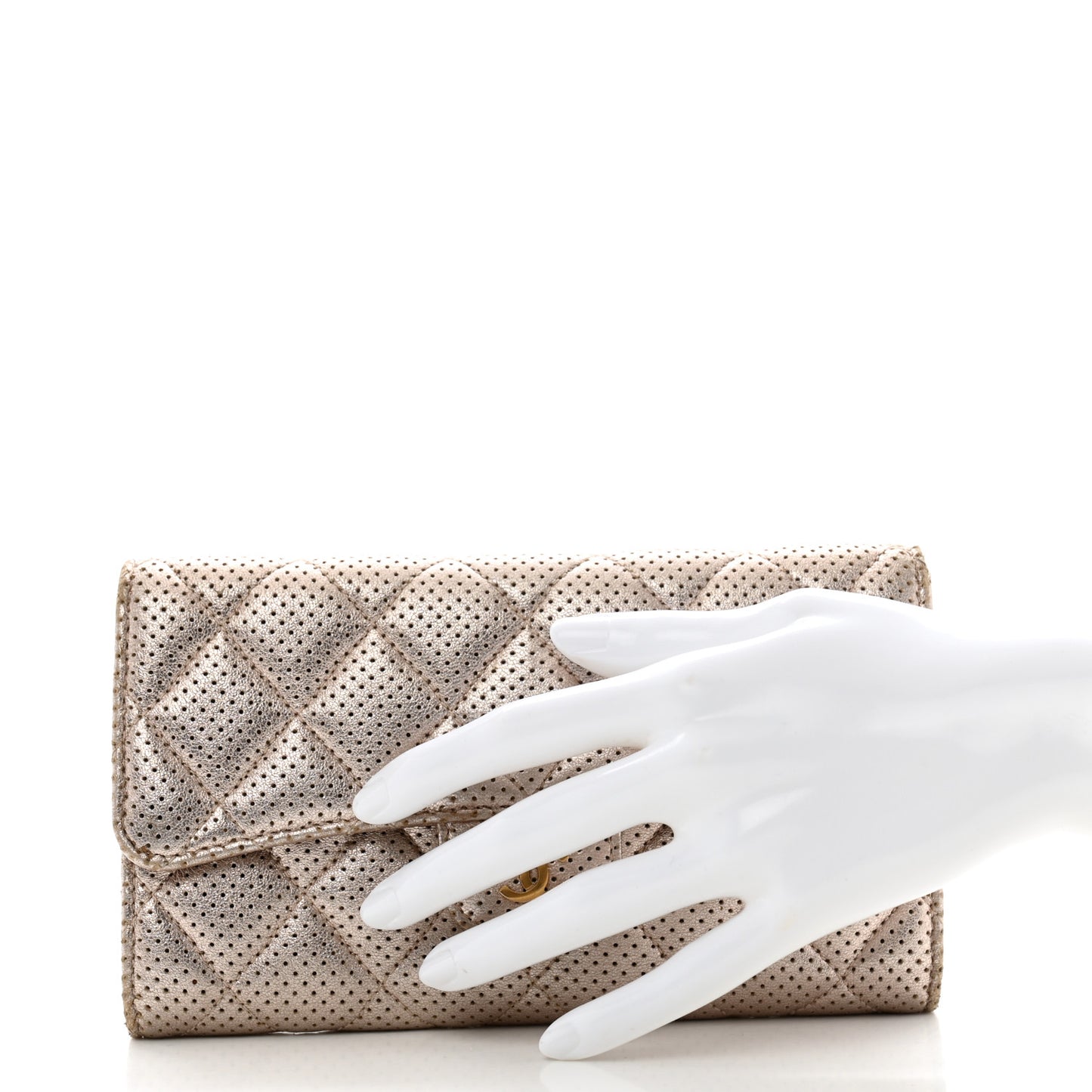 Metallic Perforated Lambskin Quilted Large Flap Wallet  Light Pink