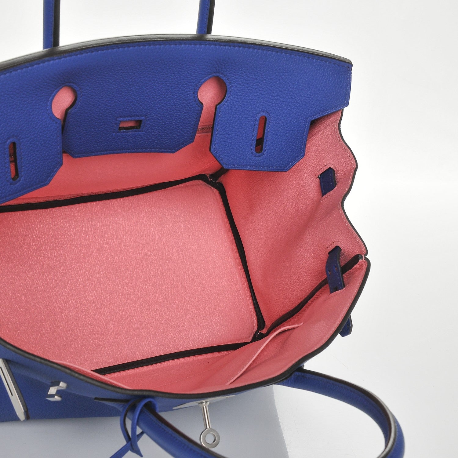 Hermes Togo Horseshoe Birkin 30 Bleu Electrique Rose Lipstick 24 of 29