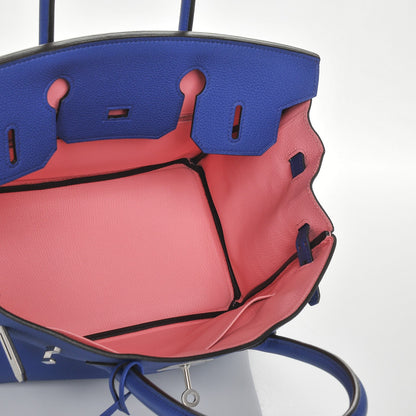 Hermes Togo Horseshoe Birkin 30 Bleu Electrique Rose Lipstick 24 of 29