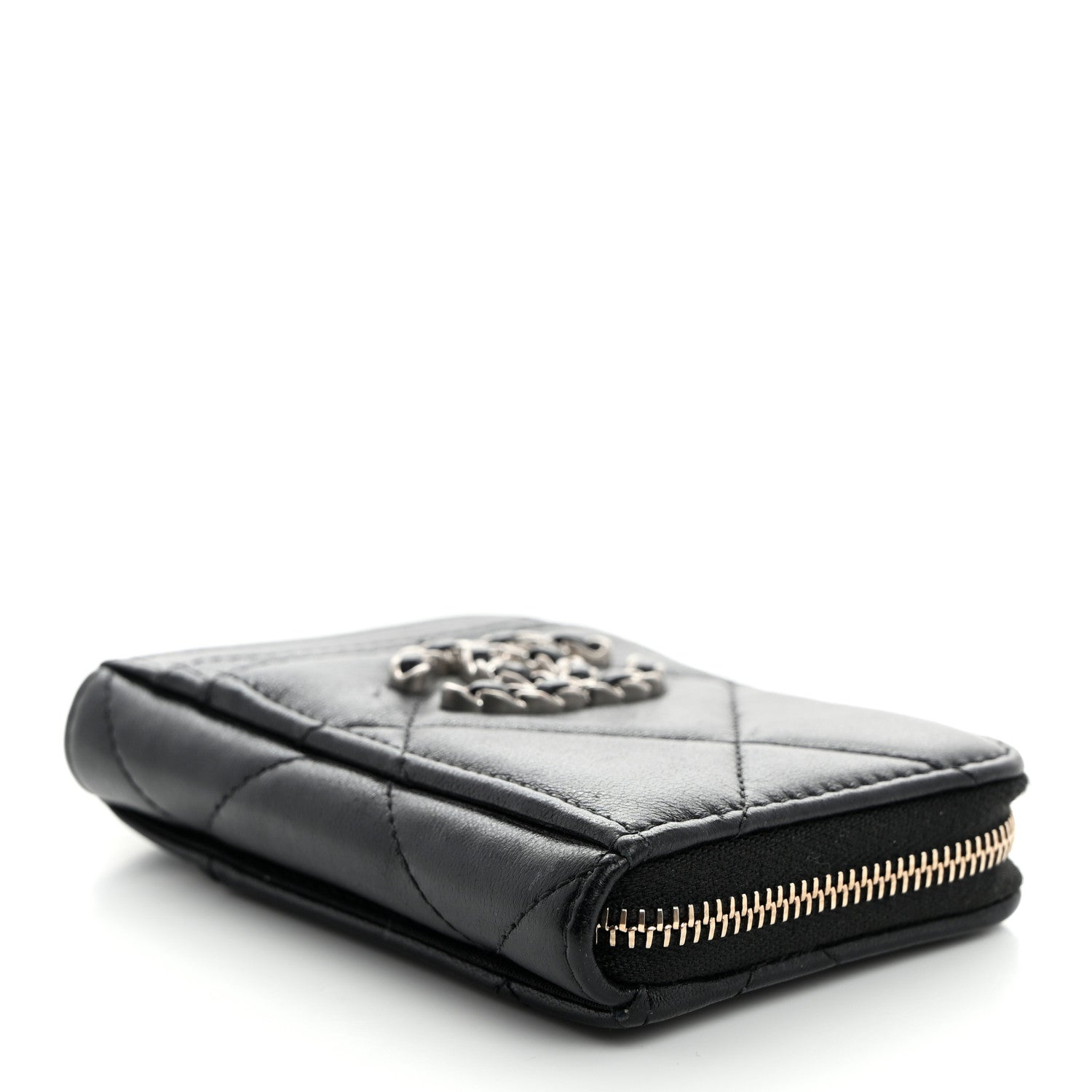 Chanel Lambskin Quilted Chanel 19 Vertical Zip Card Holder Wallet Black 4 of 8