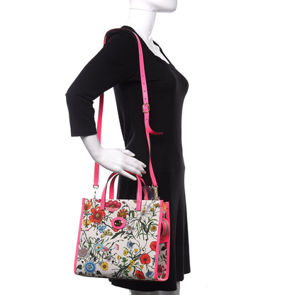 Gucci Canvas Medium Flora Tote Fuchsia 2 of 10