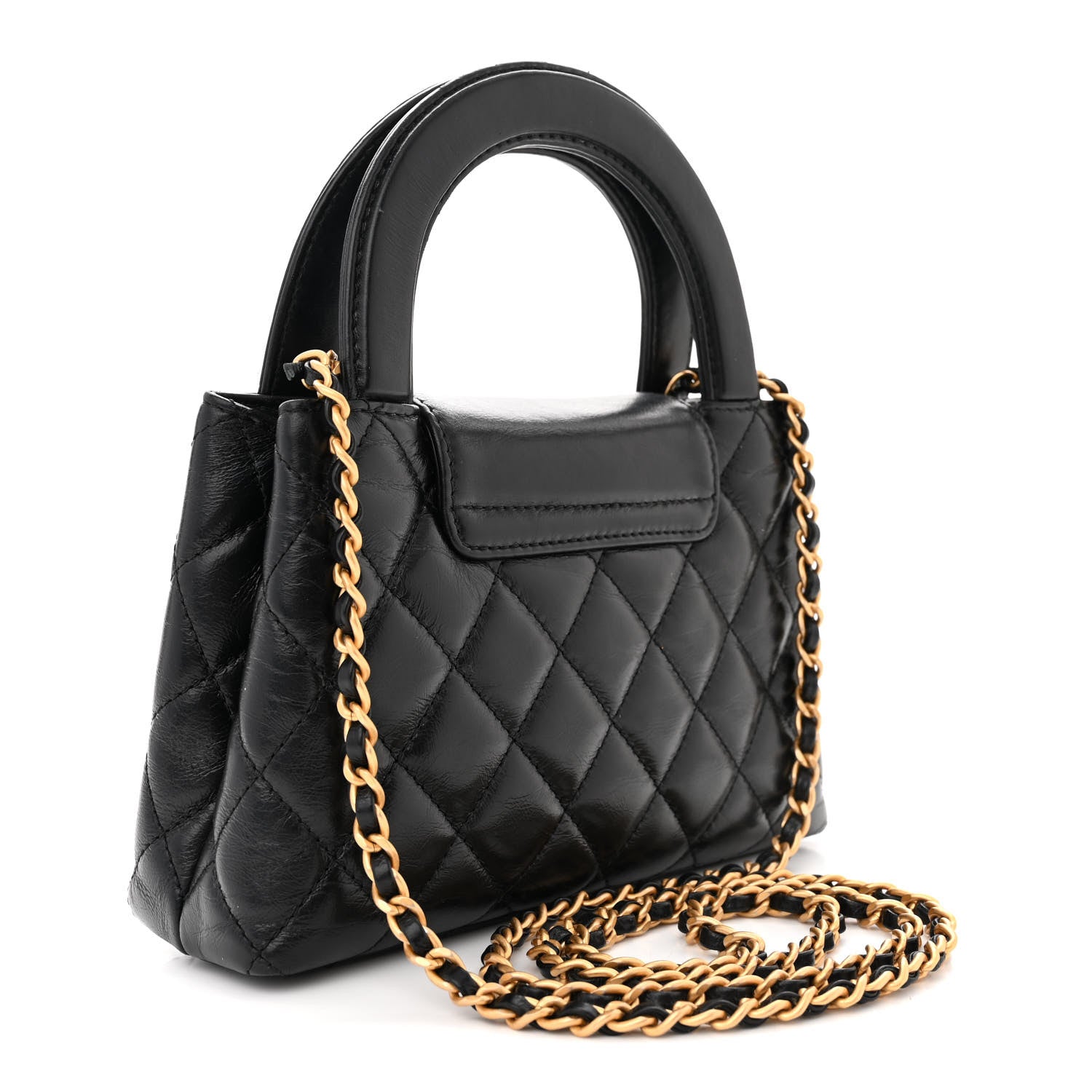 Chanel Shiny Aged Calfskin Quilted Nano Kelly Shopper Black 3 of 14