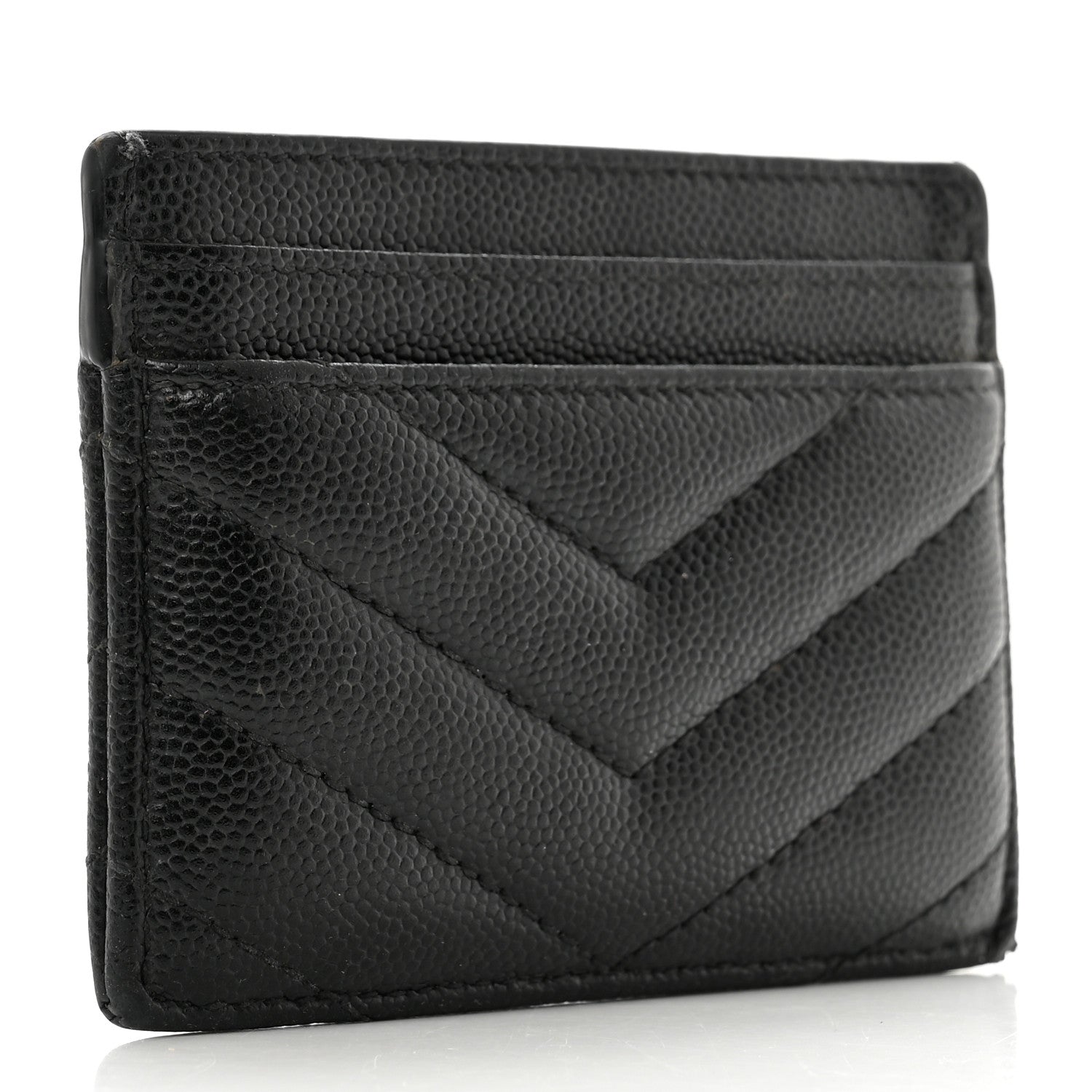 Saint Laurent Grain De Poudre Matelasse Chevron Monogram Credit Card Case Black 3 of 10