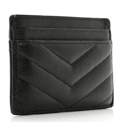Saint Laurent Grain De Poudre Matelasse Chevron Monogram Credit Card Case Black 3 of 10