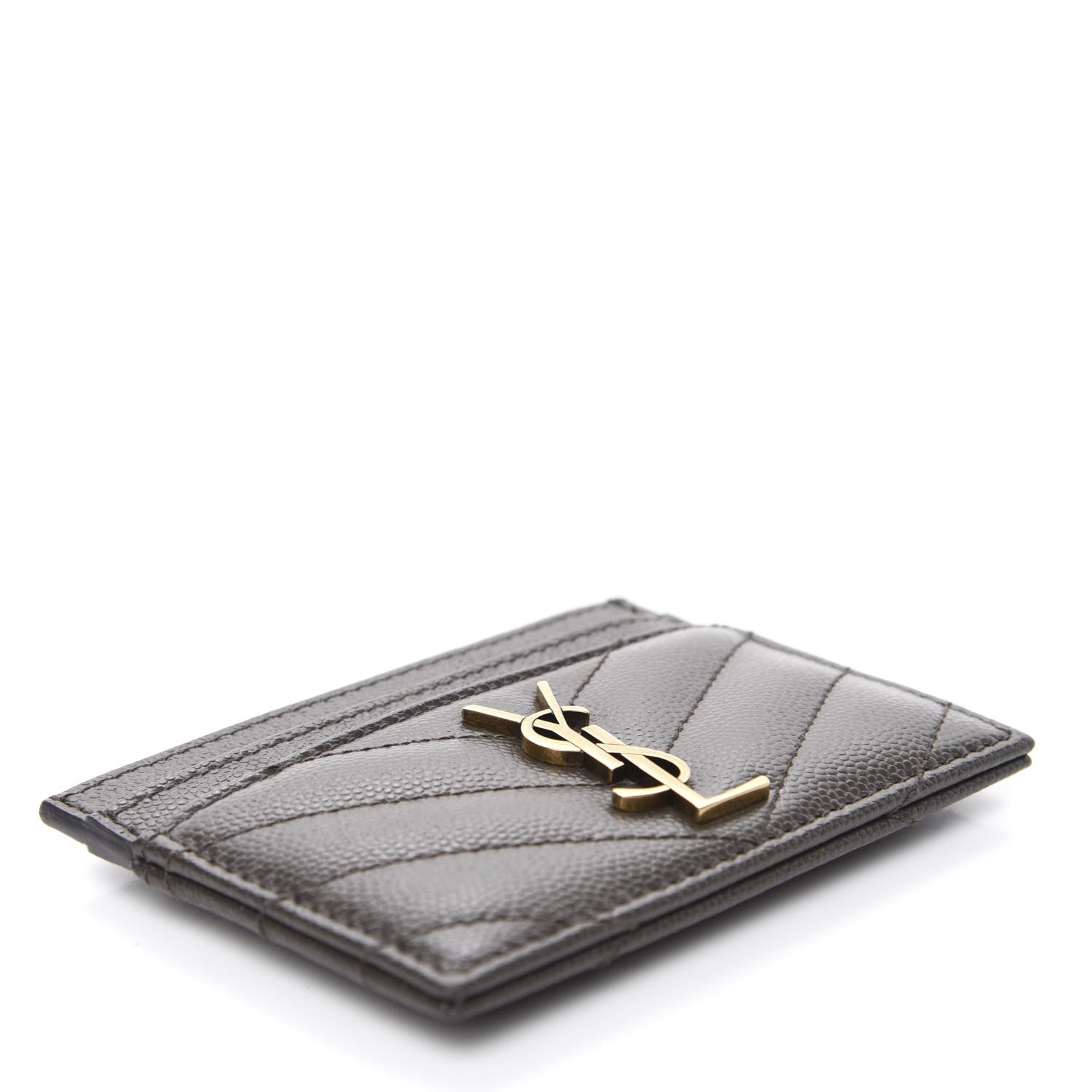 Saint Laurent Grain De Poudre Matelasse Chevron Monogram Credit Card Case Pebble 4 of 8