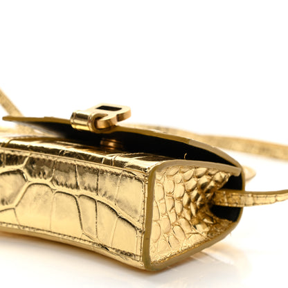 Balenciaga Metallic Calfskin Crocodile Embossed Hourglass Top Handle Bag Mini Gold 7 of 10