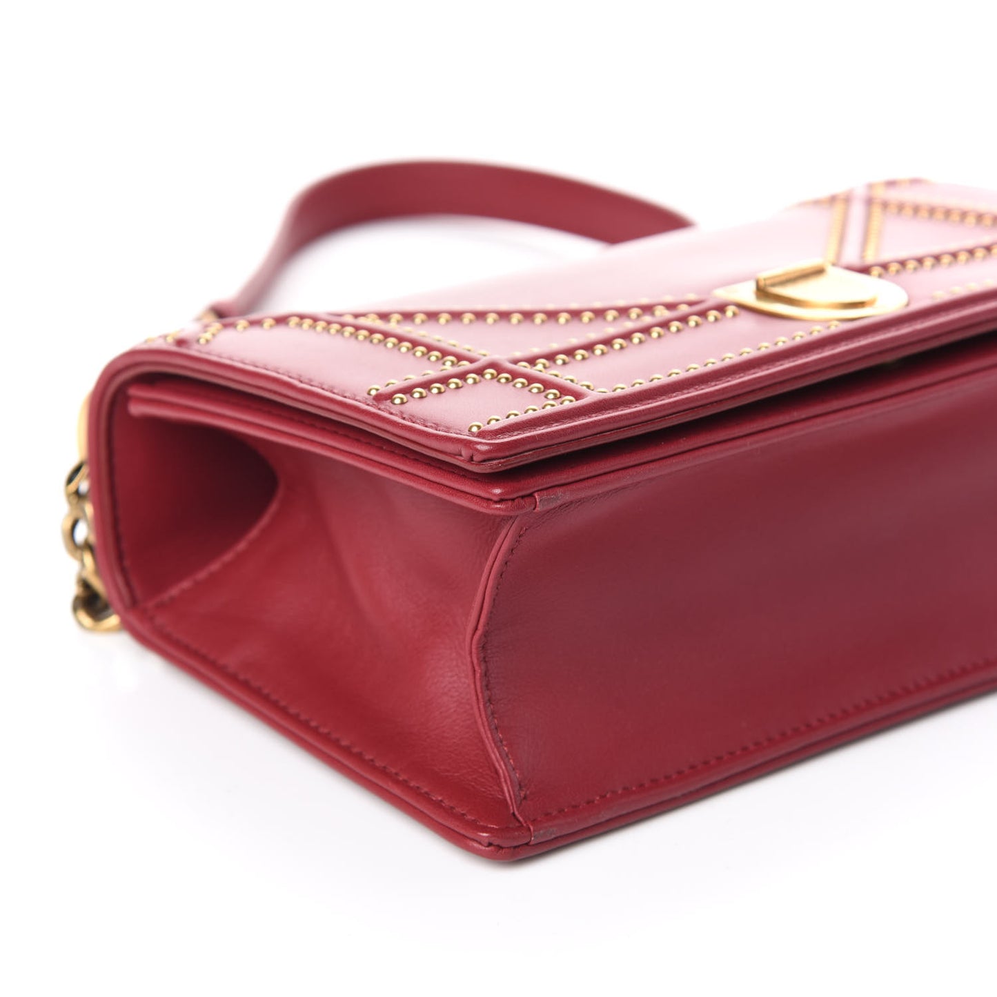 Calfskin Studded Small Diorama Flap Bag Burgundy