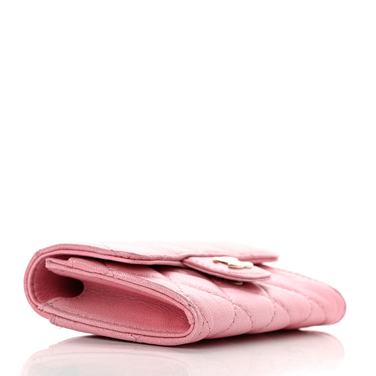 Cloudy Pearly Goatskin Quilted Flap Card Holder Wallet Pink