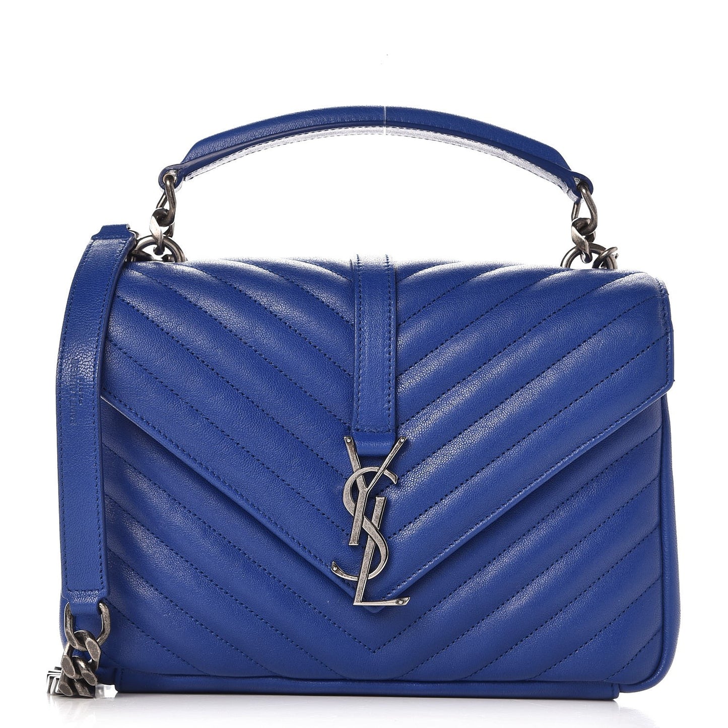 Sheepskin Matelasse Chevron Monogram Medium College Bag Royal Blue