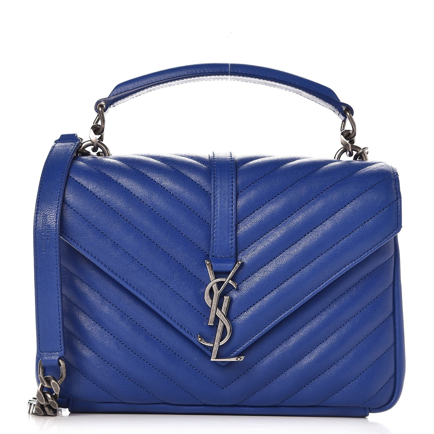 Saint Laurent Sheepskin Matelasse Chevron Monogram Medium College Bag Royal Blue 1 of 9