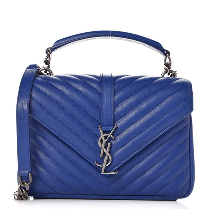 Saint Laurent Sheepskin Matelasse Chevron Monogram Medium College Bag Royal Blue 1 of 9