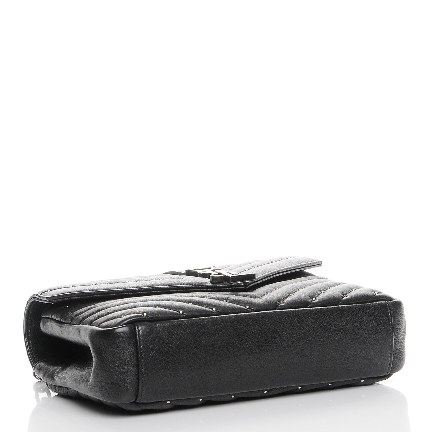 Saint Laurent Lambskin Matelasse Chevron Studded Monogram Medium College Bag Black 4 of 7
