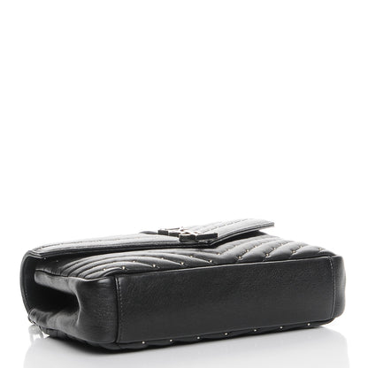 Saint Laurent Lambskin Matelasse Chevron Studded Monogram Medium College Bag Black 4 of 7