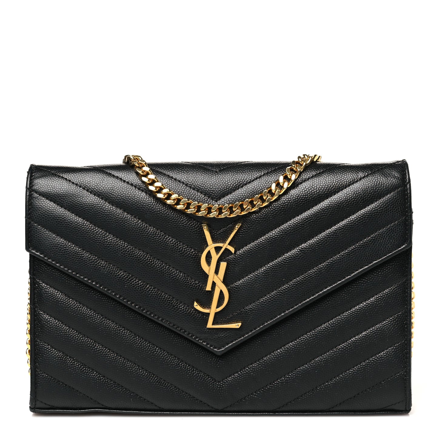 Grain De Poudre Matelasse Chevron Monogram Chain Wallet Black