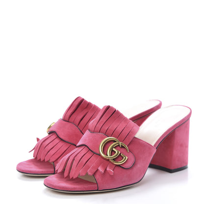 Gucci Kid Scamosciato GG Marmont Fringe 75mm Slide Sandals 39.5 Hot Pink 3 of 11
