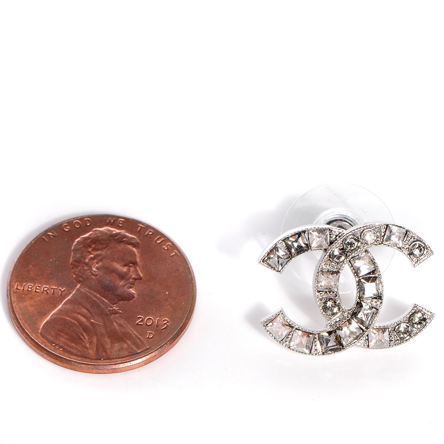 Chanel Crystal Baguette CC Earrings Grey 2 of 5