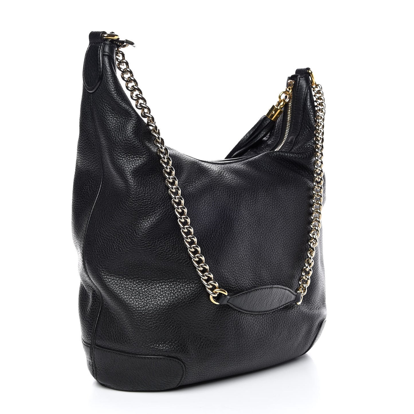 Pebbled Calfskin Medium Soho Chain Hobo Black