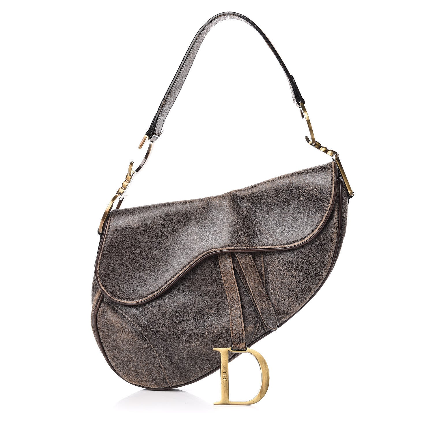 Christian Dior Distressed Calfskin Mini Saddle Bag Brown 1 of 9