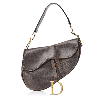 Christian Dior Distressed Calfskin Mini Saddle Bag Brown 1 of 9