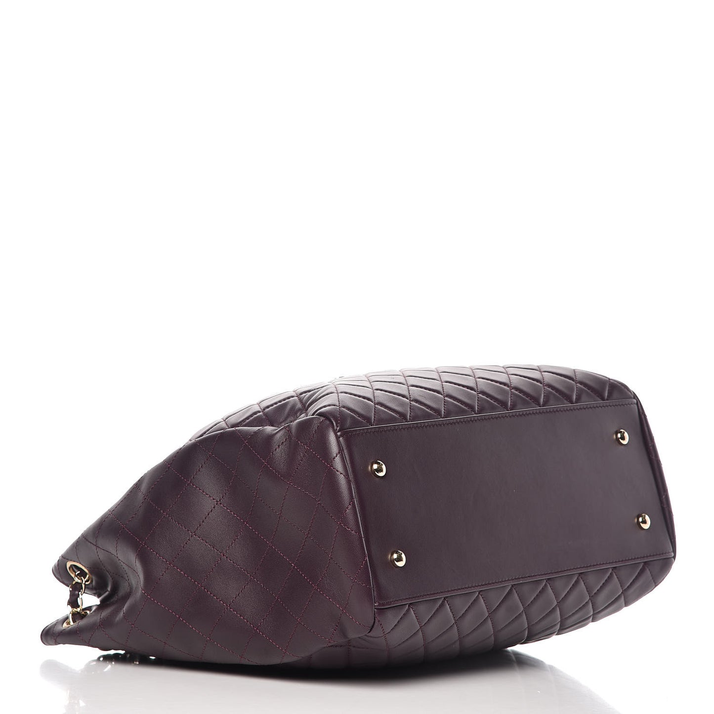 Lambskin Quilted Large Drawstring Shoulder Bag Dark Purple