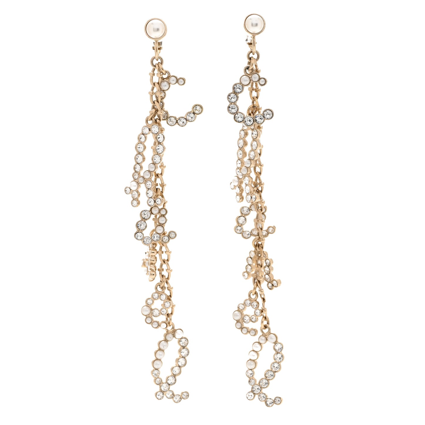 Crystal Pearl Drop Letter Earrings Gold