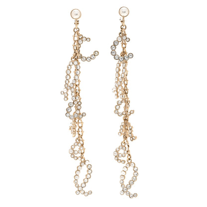 Chanel Crystal Pearl Drop Letter Earrings Gold 1 of 4