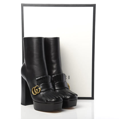 Gucci Malaga Kid GG Marmont Fringe Platform Ankle Boots 39.5 Black 10 of 10