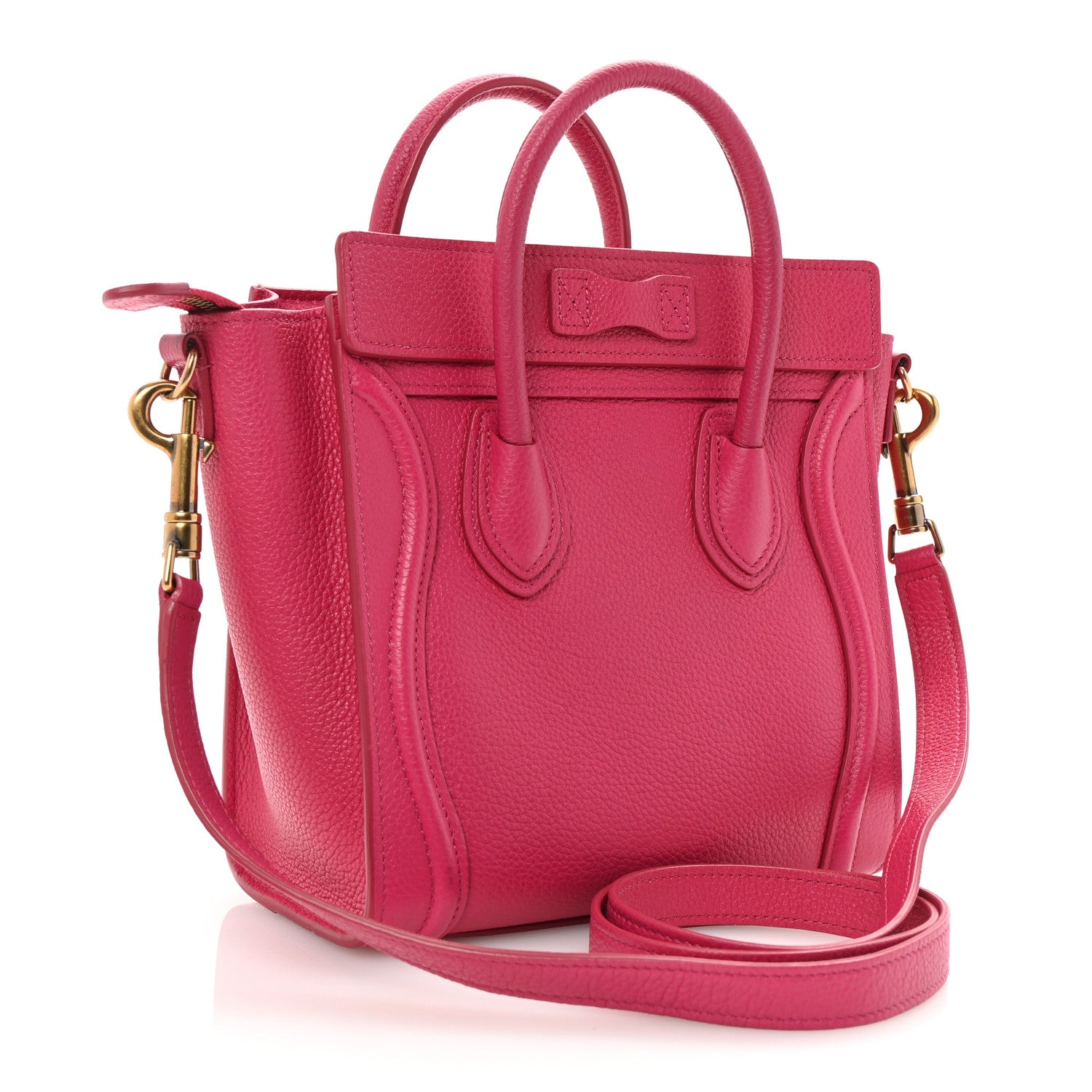 Celine Drummed Calfskin Nano Luggage Fuchsia 3 of 10