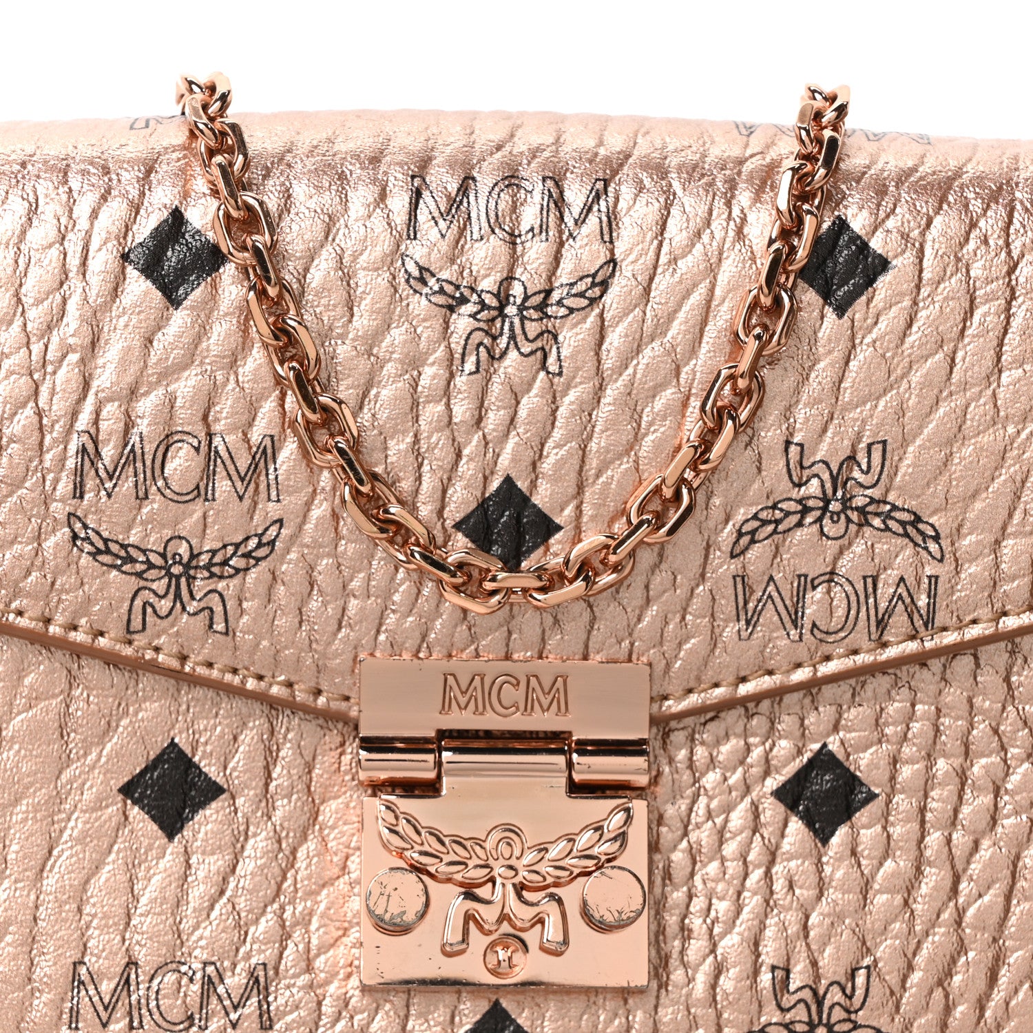 MCM Metallic Visetos Small Millie Crossbody Bag Champagne Gold 7 of 9