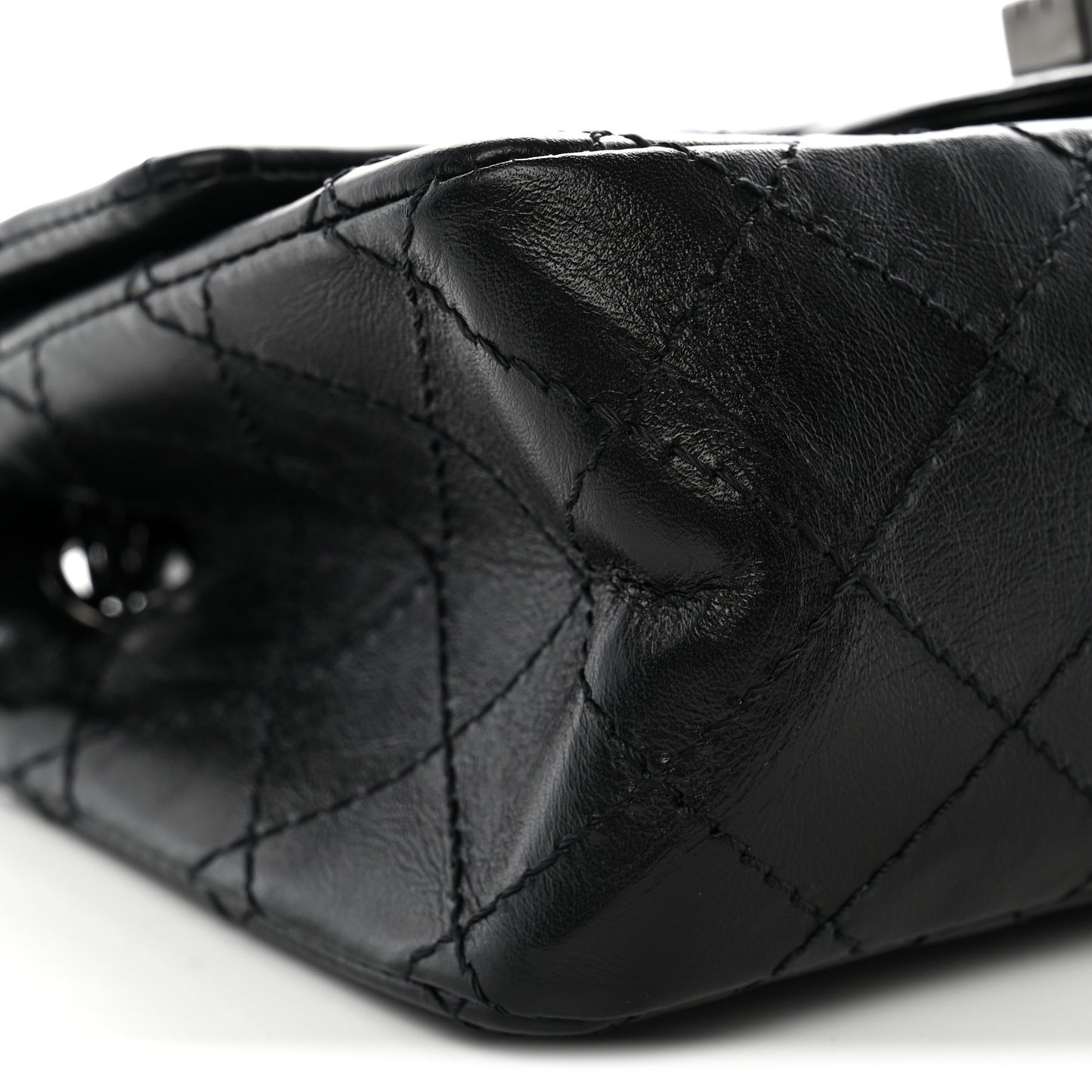 Aged Calfskin Quilted 2.55 Reissue Mini Flap So Black