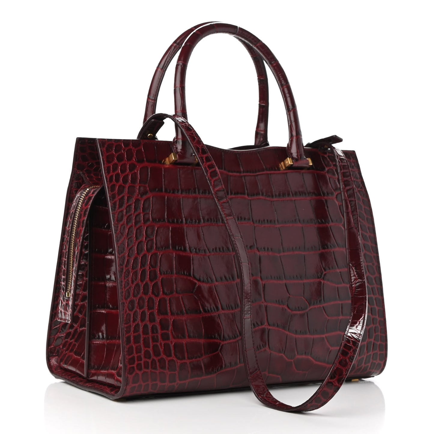 Calfskin Crocodile Embossed Medium Uptown Tote Sunset Amber