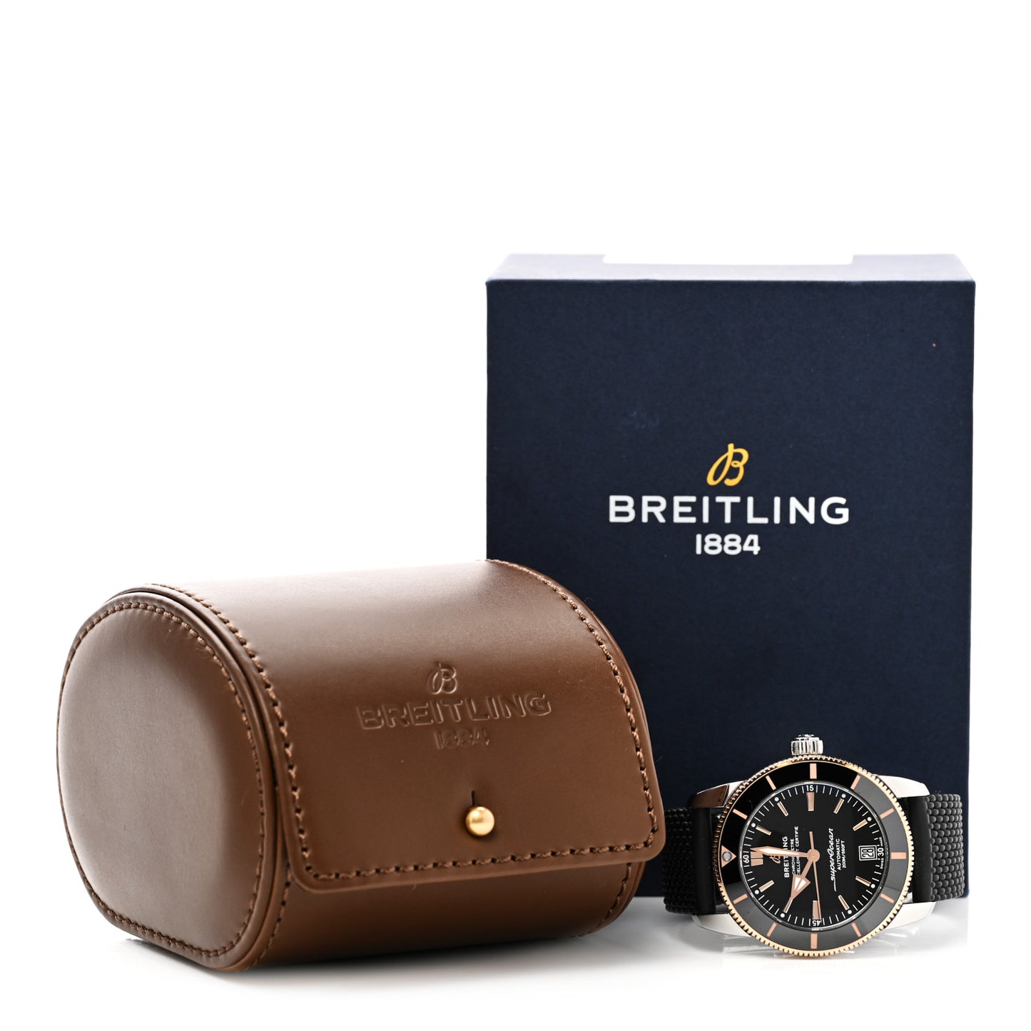 Stainless Steel 18K Rose Gold Rubber 42mm Superocean Heritage II B20 Automatic Watch Black UB2010