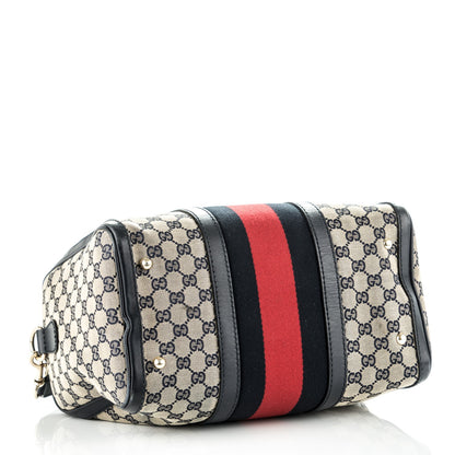 Gucci Monogram Selleria Calfskin Vintage Web Medium Boston Beige Blue 4 of 9
