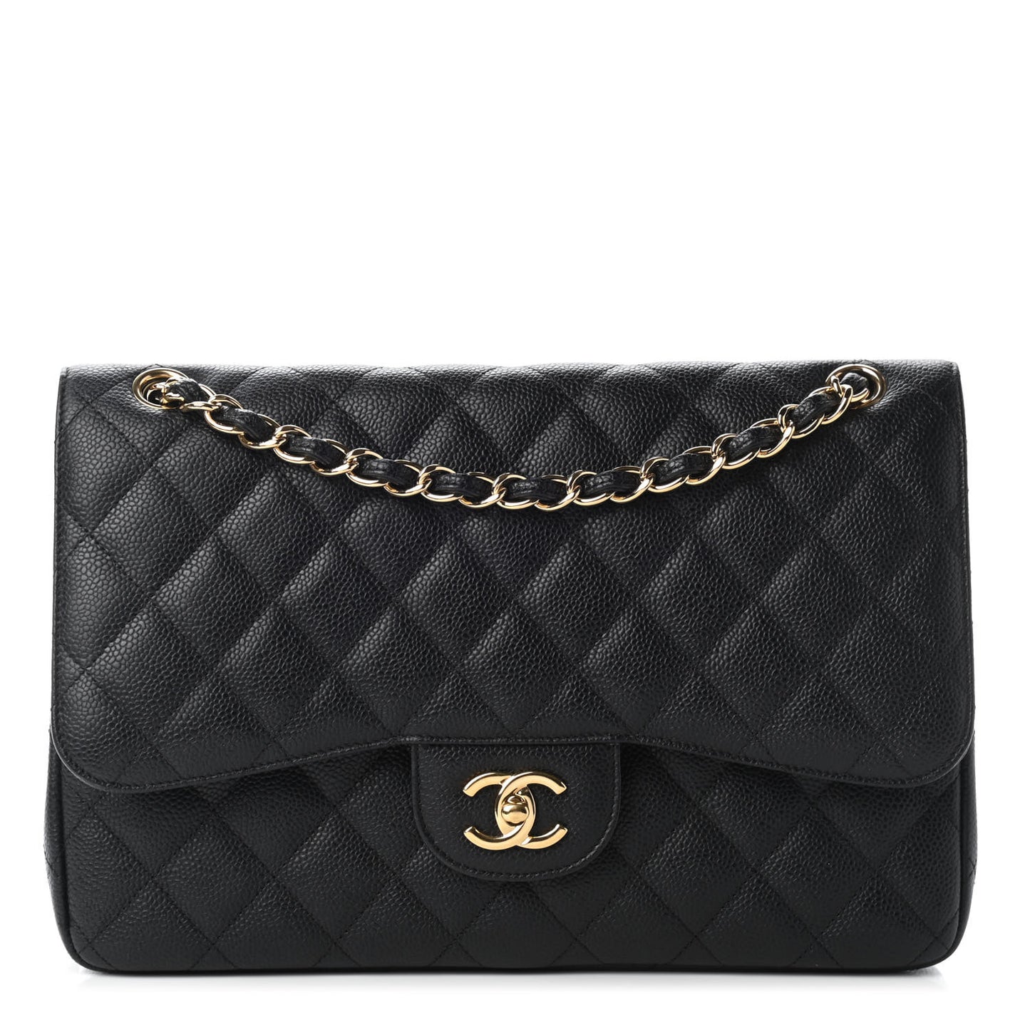 Caviar Quilted Jumbo Double Flap Black